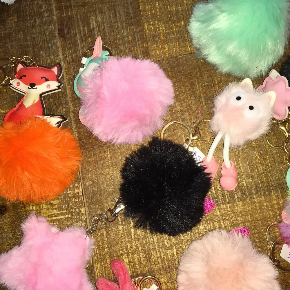 Faux Fur Pom Pom Keychain Bag Charms Assorted Wholesale LOT OF 16 Purse Charm